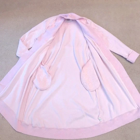 UGG Duffield Light Pink Belted Robe Housecoat Womens Medium Pockets Cotton - Picture 5 of 12